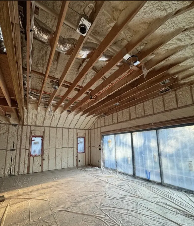 Interior walls and ceiling insulated with spray foam during new construction in Short Pump